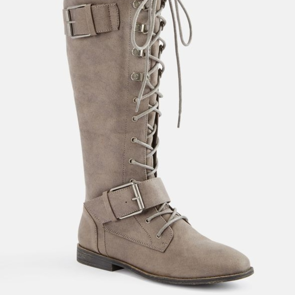 Lace-Up Tall Gray Boot